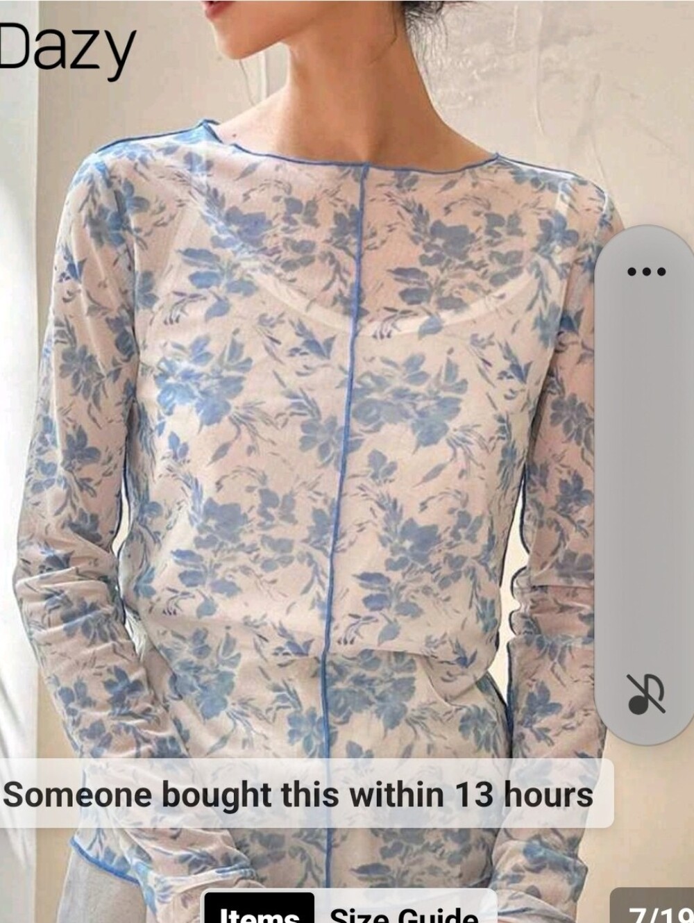 Lightweight Blue Floral Long-Sleeve Blouse